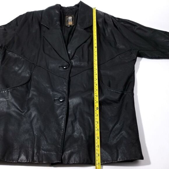 VINTAGE Black 100% Leather Western Cowboy Button Down Rancher Coat Jacket Small - Picture 3 of 9